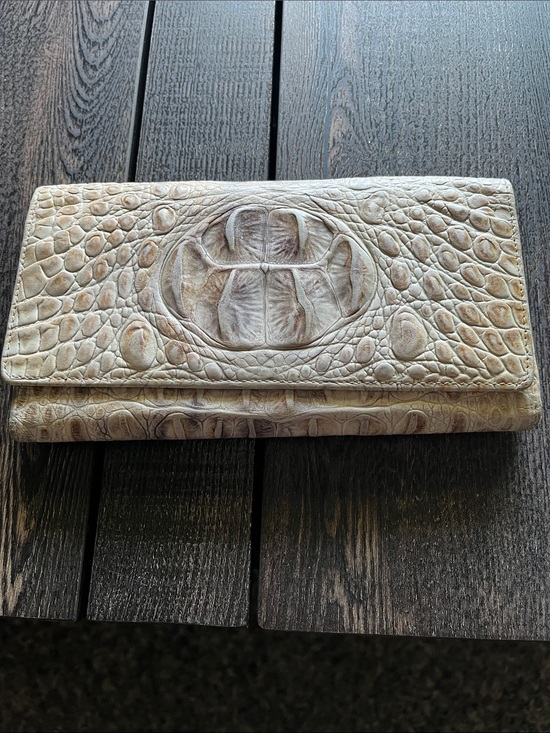 Brahmin Accessories - Brahmin Croc-Embossed Fold-Over Wallet in Light Taupe